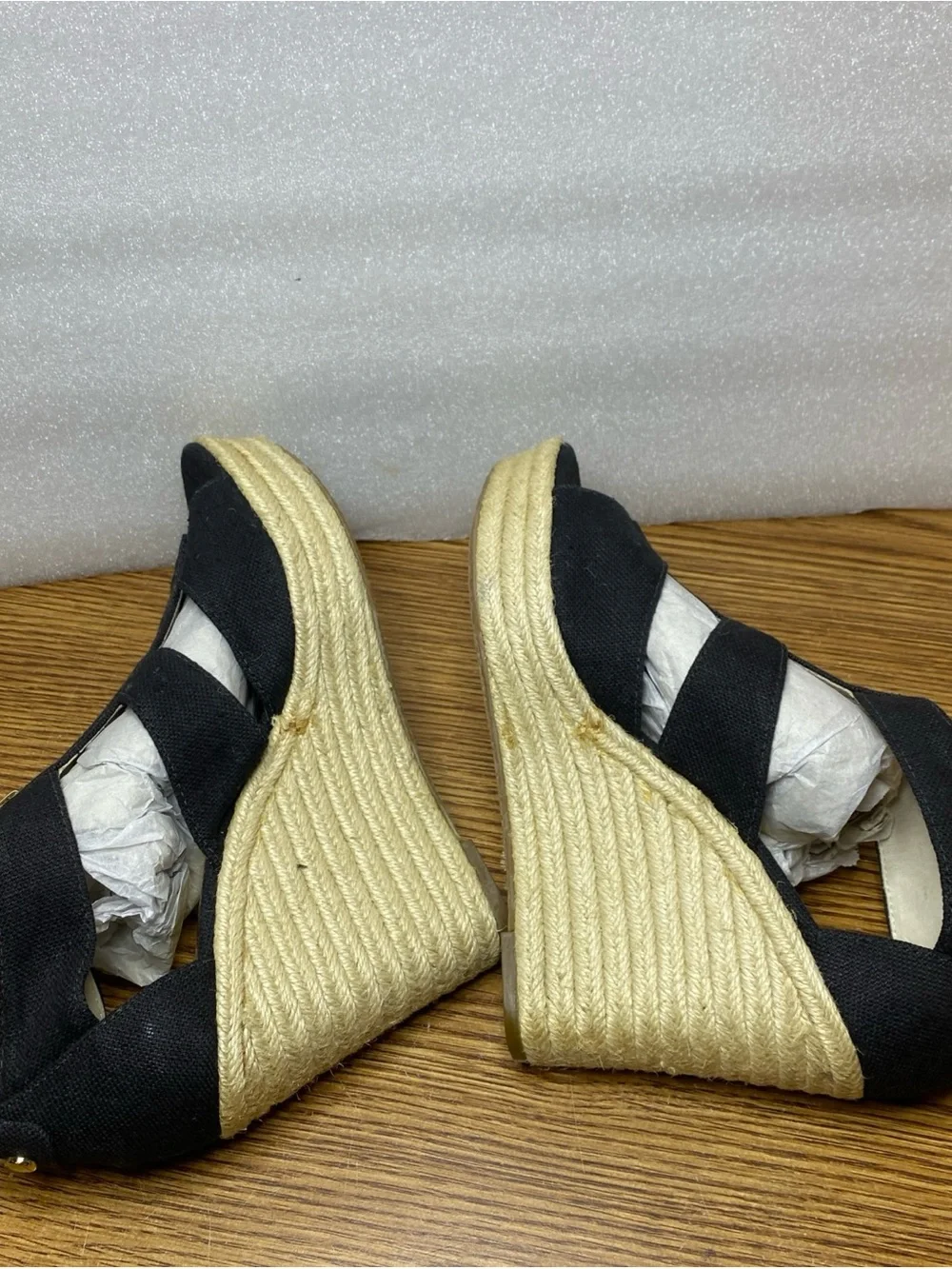 Michael Kors Women's Damita Canvas Espadrille Wedge Sandal Black Womens Size 9M